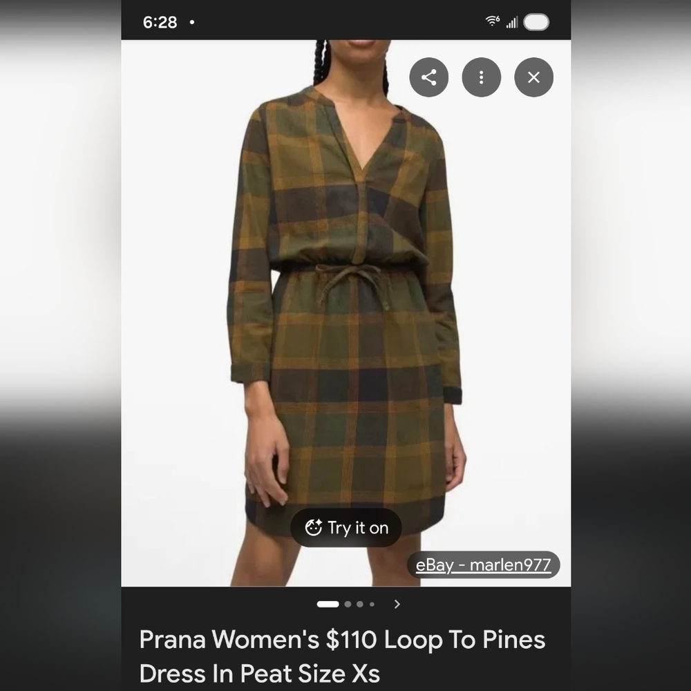 PRANA Loop To Pines Flannel Dress Olive Large
